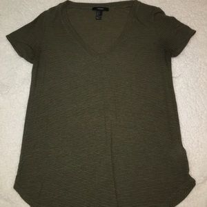 Olive green and white striped T!